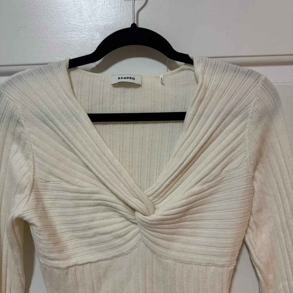 Sandro Knit Sweater With Twisted Neckline Beige Size 3 US Size 8